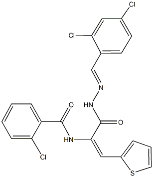 2-chloro-N-[1-{[2-(2,4-dichlorobenzylidene)hydrazino]carbonyl}-2-(2-thienyl)vinyl]benzamide Structure