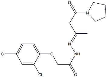 2-(2,4-dichlorophenoxy)-N'-[1-methyl-3-oxo-3-(1-pyrrolidinyl)propylidene]acetohydrazide 구조식 이미지