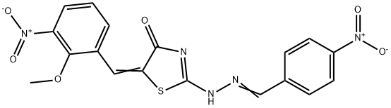 4-nitrobenzaldehyde (5-{3-nitro-2-methoxybenzylidene}-4-oxo-1,3-thiazolidin-2-ylidene)hydrazone Structure