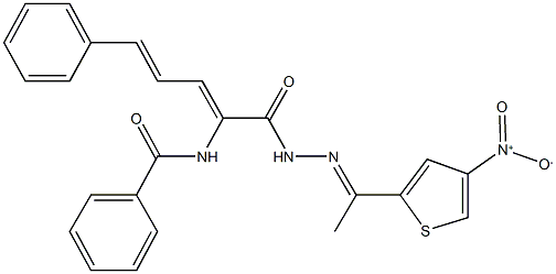 N-(1-{[2-(1-{4-nitro-2-thienyl}ethylidene)hydrazino]carbonyl}-4-phenyl-1,3-butadienyl)benzamide 구조식 이미지