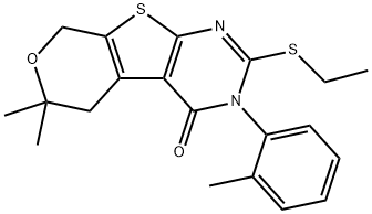 2-(ethylsulfanyl)-6,6-dimethyl-3-(2-methylphenyl)-3,5,6,8-tetrahydro-4H-pyrano[4',3':4,5]thieno[2,3-d]pyrimidin-4-one 구조식 이미지