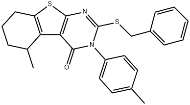 2-(benzylsulfanyl)-5-methyl-3-(4-methylphenyl)-5,6,7,8-tetrahydro[1]benzothieno[2,3-d]pyrimidin-4(3H)-one Structure