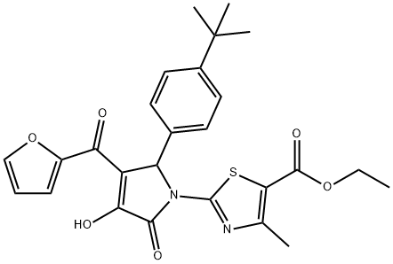 ethyl 2-[2-(4-tert-butylphenyl)-3-(2-furoyl)-4-hydroxy-5-oxo-2,5-dihydro-1H-pyrrol-1-yl]-4-methyl-1,3-thiazole-5-carboxylate Structure