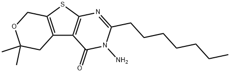 3-amino-2-heptyl-6,6-dimethyl-3,5,6,8-tetrahydro-4H-pyrano[4',3':4,5]thieno[2,3-d]pyrimidin-4-one 구조식 이미지