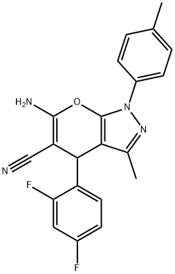 6-amino-4-(2,4-difluorophenyl)-3-methyl-1-(4-methylphenyl)-1,4-dihydropyrano[2,3-c]pyrazole-5-carbonitrile 구조식 이미지