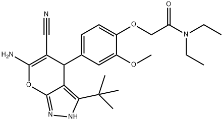 2-[4-(6-amino-3-tert-butyl-5-cyano-2,4-dihydropyrano[2,3-c]pyrazol-4-yl)-2-methoxyphenoxy]-N,N-diethylacetamide Structure