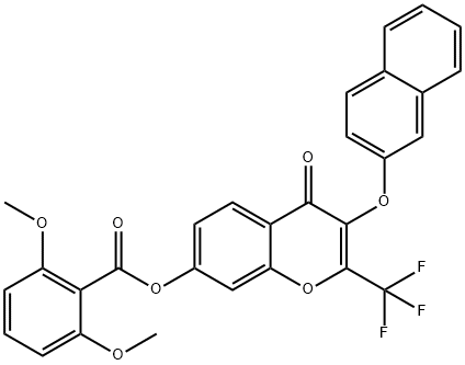 3-(2-naphthyloxy)-4-oxo-2-(trifluoromethyl)-4H-chromen-7-yl 2,6-dimethoxybenzoate 구조식 이미지