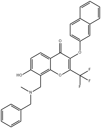 8-{[benzyl(methyl)amino]methyl}-7-hydroxy-3-(2-naphthyloxy)-2-(trifluoromethyl)-4H-chromen-4-one 구조식 이미지