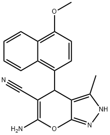 6-amino-4-(4-methoxy-1-naphthyl)-3-methyl-2,4-dihydropyrano[2,3-c]pyrazole-5-carbonitrile Structure