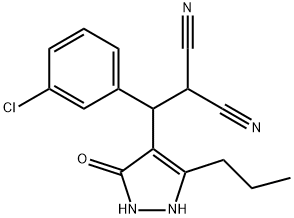 2-[(3-chlorophenyl)(3-hydroxy-5-propyl-1H-pyrazol-4-yl)methyl]malononitrile 구조식 이미지