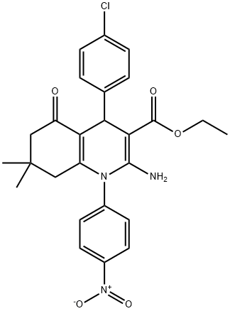 ethyl 2-amino-4-(4-chlorophenyl)-1-{4-nitrophenyl}-7,7-dimethyl-5-oxo-1,4,5,6,7,8-hexahydro-3-quinolinecarboxylate Structure