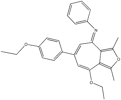 N-[8-ethoxy-6-(4-ethoxyphenyl)-1,3-dimethyl-4H-cyclohepta[c]furan-4-ylidene]-N-phenylamine 구조식 이미지