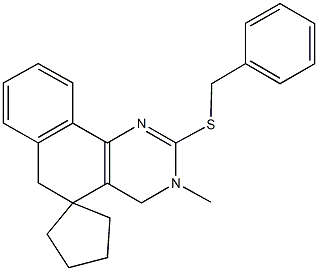 2-(benzylsulfanyl)-3-methyl-3,4,5,6-tetrahydrospiro(benzo[h]quinazoline-5,1'-cyclopentane) Structure