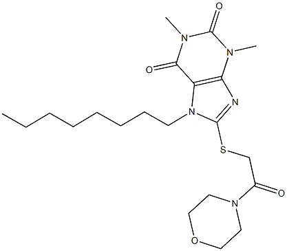 1,3-dimethyl-8-{[2-(4-morpholinyl)-2-oxoethyl]sulfanyl}-7-octyl-3,7-dihydro-1H-purine-2,6-dione 구조식 이미지