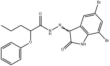 N'-(5,7-dibromo-2-oxo-1,2-dihydro-3H-indol-3-ylidene)-2-phenoxypentanohydrazide 구조식 이미지