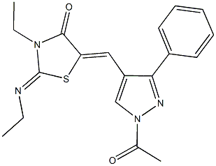 5-[(1-acetyl-3-phenyl-1H-pyrazol-4-yl)methylene]-3-ethyl-2-(ethylimino)-1,3-thiazolidin-4-one Structure