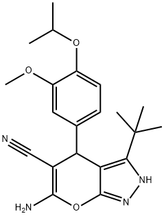 6-amino-3-tert-butyl-4-(4-isopropoxy-3-methoxyphenyl)-2,4-dihydropyrano[2,3-c]pyrazole-5-carbonitrile 구조식 이미지