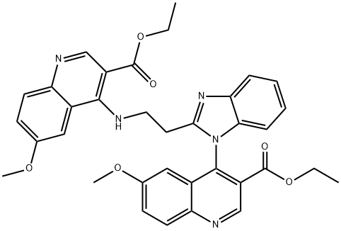 ethyl 4-[2-(2-{[3-(ethoxycarbonyl)-6-methoxy-4-quinolinyl]amino}ethyl)-1H-benzimidazol-1-yl]-6-methoxy-3-quinolinecarboxylate 구조식 이미지