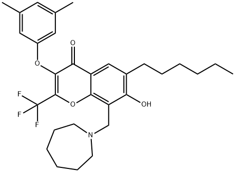 8-(1-azepanylmethyl)-3-(3,5-dimethylphenoxy)-6-hexyl-7-hydroxy-2-(trifluoromethyl)-4H-chromen-4-one Structure