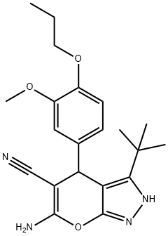 6-amino-3-tert-butyl-4-(3-methoxy-4-propoxyphenyl)-2,4-dihydropyrano[2,3-c]pyrazole-5-carbonitrile 구조식 이미지