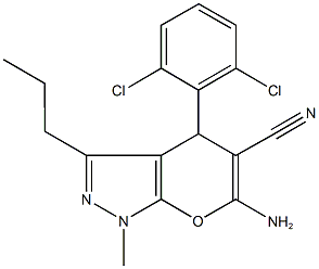 6-amino-4-(2,6-dichlorophenyl)-1-methyl-3-propyl-1,4-dihydropyrano[2,3-c]pyrazole-5-carbonitrile Structure