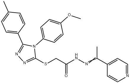 2-{[4-(4-methoxyphenyl)-5-(4-methylphenyl)-4H-1,2,4-triazol-3-yl]sulfanyl}-N'-[1-(4-pyridinyl)ethylidene]acetohydrazide 구조식 이미지