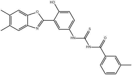 N-[3-(5,6-dimethyl-1,3-benzoxazol-2-yl)-4-hydroxyphenyl]-N'-(3-methylbenzoyl)thiourea 구조식 이미지