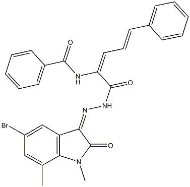 N-(1-{[2-(5-bromo-1,7-dimethyl-2-oxo-1,2-dihydro-3H-indol-3-ylidene)hydrazino]carbonyl}-4-phenyl-1,3-butadienyl)benzamide 구조식 이미지