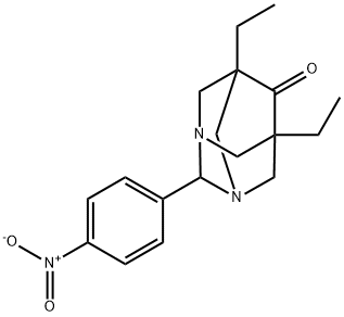 5,7-diethyl-2-{4-nitrophenyl}-1,3-diazatricyclo[3.3.1.1~3,7~]decan-6-one Structure