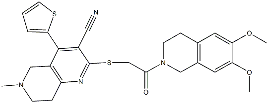 2-{[2-(6,7-dimethoxy-3,4-dihydroisoquinolin-2(1H)-yl)-2-oxoethyl]sulfanyl}-6-methyl-4-thien-2-yl-5,6,7,8-tetrahydro[1,6]naphthyridine-3-carbonitrile Structure