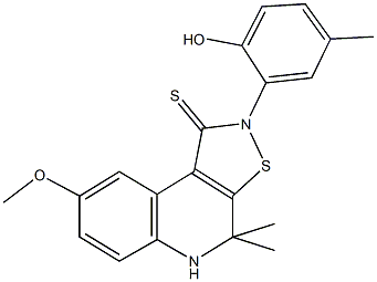 2-(2-hydroxy-5-methylphenyl)-8-methoxy-4,4-dimethyl-4,5-dihydroisothiazolo[5,4-c]quinoline-1(2H)-thione 구조식 이미지