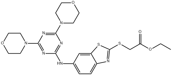 ethyl ({6-[(4,6-dimorpholin-4-yl-1,3,5-triazin-2-yl)amino]-1,3-benzothiazol-2-yl}sulfanyl)acetate Structure