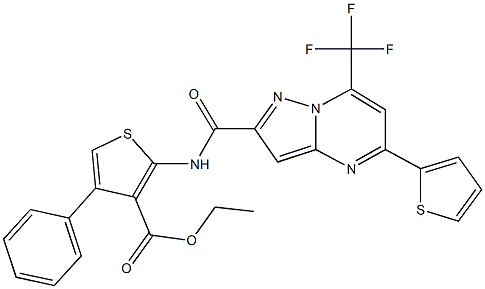 ethyl 4-phenyl-2-({[5-(2-thienyl)-7-(trifluoromethyl)pyrazolo[1,5-a]pyrimidin-2-yl]carbonyl}amino)-3-thiophenecarboxylate 구조식 이미지