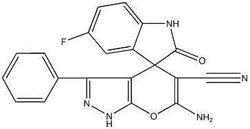 6-amino-5-cyano-5'-fluoro-2'-oxo-3-phenyl-1,1',3',4-tetrahydrospiro(pyrano[2,3-c]pyrazole-4,3'-[2'H]-indole) 구조식 이미지