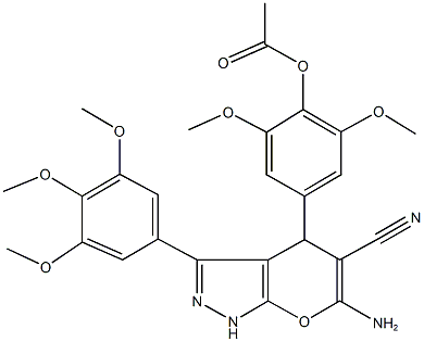 4-[6-amino-5-cyano-3-(3,4,5-trimethoxyphenyl)-1,4-dihydropyrano[2,3-c]pyrazol-4-yl]-2,6-dimethoxyphenyl acetate Structure