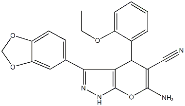 6-amino-3-(1,3-benzodioxol-5-yl)-4-(2-ethoxyphenyl)-1,4-dihydropyrano[2,3-c]pyrazole-5-carbonitrile 구조식 이미지