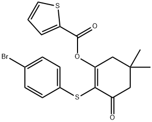 2-[(4-bromophenyl)sulfanyl]-5,5-dimethyl-3-oxocyclohex-1-en-1-yl thiophene-2-carboxylate 구조식 이미지