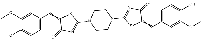 5-(4-hydroxy-3-methoxybenzylidene)-2-{4-[5-(4-hydroxy-3-methoxybenzylidene)-4-oxo-4,5-dihydro-1,3-thiazol-2-yl]-1-piperazinyl}-1,3-thiazol-4(5H)-one 구조식 이미지