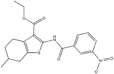 ethyl 2-({3-nitrobenzoyl}amino)-6-methyl-4,5,6,7-tetrahydro-1-benzothiophene-3-carboxylate 구조식 이미지