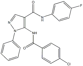 5-[(4-chlorobenzoyl)amino]-N-(4-fluorophenyl)-1-phenyl-1H-pyrazole-4-carboxamide 구조식 이미지