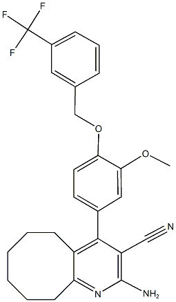 2-amino-4-(3-methoxy-4-{[3-(trifluoromethyl)benzyl]oxy}phenyl)-5,6,7,8,9,10-hexahydrocycloocta[b]pyridine-3-carbonitrile 구조식 이미지