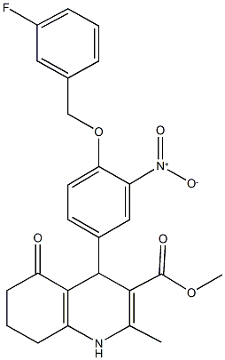 methyl 4-{4-[(3-fluorobenzyl)oxy]-3-nitrophenyl}-2-methyl-5-oxo-1,4,5,6,7,8-hexahydro-3-quinolinecarboxylate 구조식 이미지