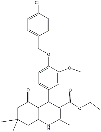 ethyl 4-{4-[(4-chlorobenzyl)oxy]-3-methoxyphenyl}-2,7,7-trimethyl-5-oxo-1,4,5,6,7,8-hexahydro-3-quinolinecarboxylate 구조식 이미지