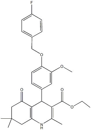 ethyl 4-{4-[(4-fluorobenzyl)oxy]-3-methoxyphenyl}-2,7,7-trimethyl-5-oxo-1,4,5,6,7,8-hexahydro-3-quinolinecarboxylate Structure