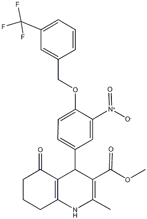 methyl 4-(3-nitro-4-{[3-(trifluoromethyl)benzyl]oxy}phenyl)-2-methyl-5-oxo-1,4,5,6,7,8-hexahydro-3-quinolinecarboxylate 구조식 이미지