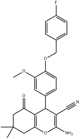 2-amino-4-{4-[(4-fluorobenzyl)oxy]-3-methoxyphenyl}-7,7-dimethyl-5-oxo-5,6,7,8-tetrahydro-4H-chromene-3-carbonitrile Structure