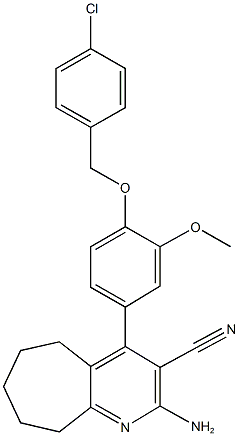 2-amino-4-{4-[(4-chlorobenzyl)oxy]-3-methoxyphenyl}-6,7,8,9-tetrahydro-5H-cyclohepta[b]pyridine-3-carbonitrile Structure