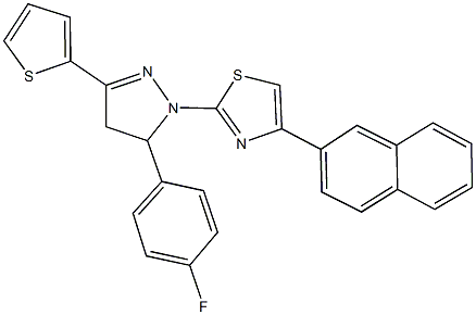 2-[5-(4-fluorophenyl)-3-(2-thienyl)-4,5-dihydro-1H-pyrazol-1-yl]-4-(2-naphthyl)-1,3-thiazole 구조식 이미지