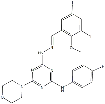 3,5-diiodo-2-methoxybenzaldehyde [4-(4-fluoroanilino)-6-(4-morpholinyl)-1,3,5-triazin-2-yl]hydrazone 구조식 이미지