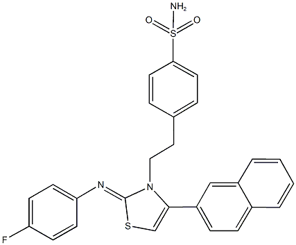4-[2-(2-[(4-fluorophenyl)imino]-4-(2-naphthyl)-1,3-thiazol-3(2H)-yl)ethyl]benzenesulfonamide 구조식 이미지
